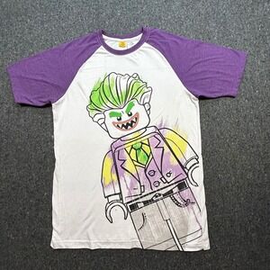 LEGO Batman Movie Men M Joker Graphic Raglan Tee Purple White Short Sleeve Shirt